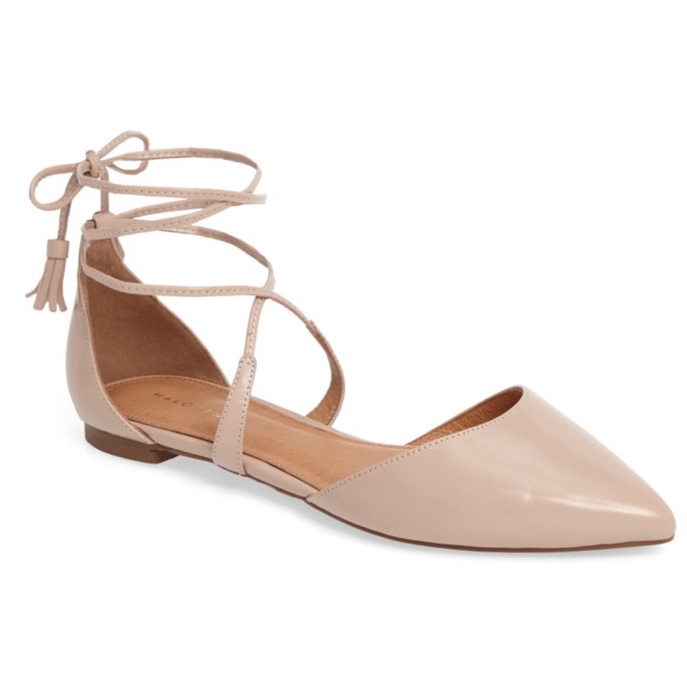 Halogen Oliver Ankle Wrap Pointed Toe Flats Nude